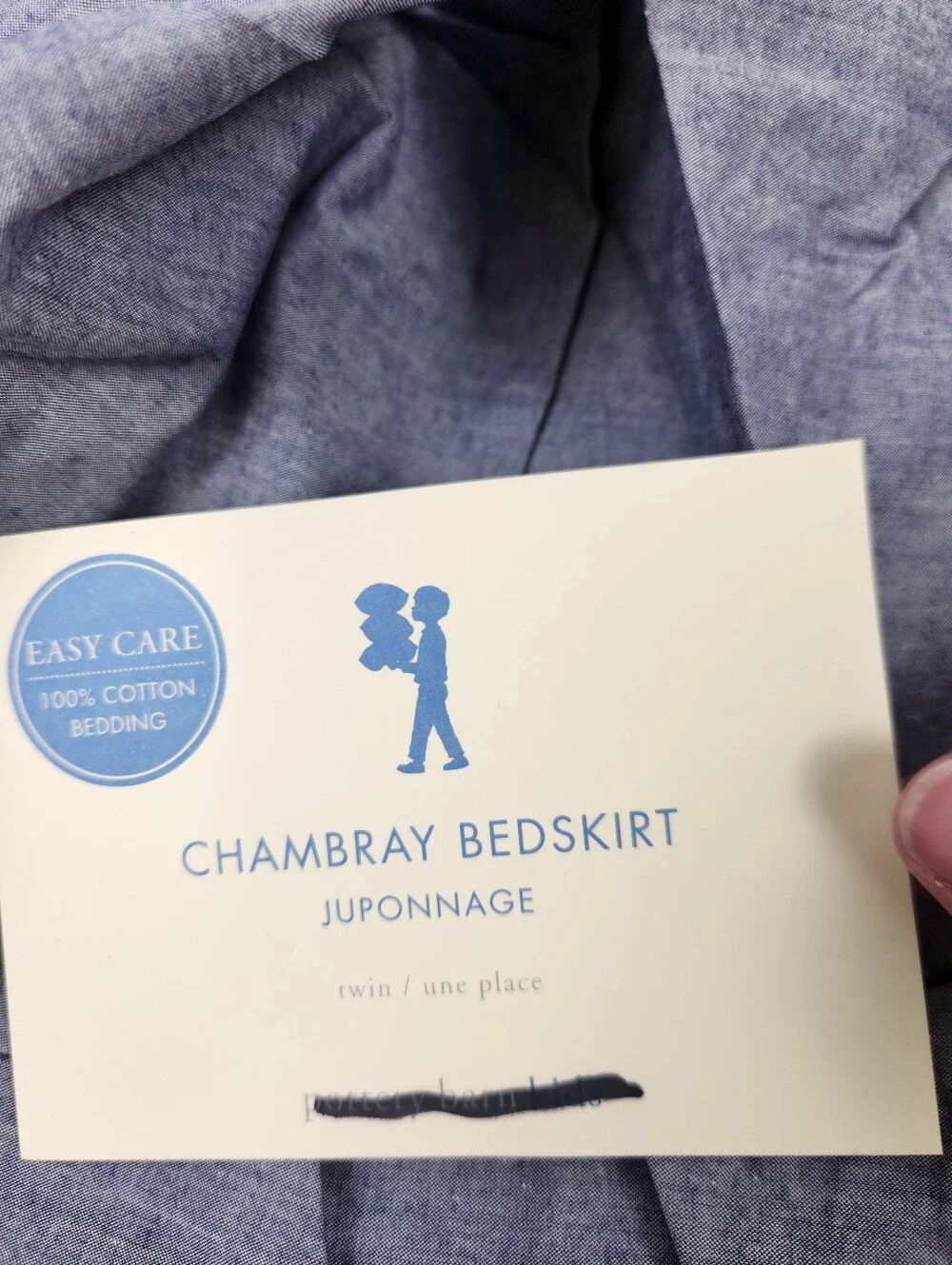 Pottery Barn Kids Chambray Blue Bedskirt 100% Cotton Sz Twin NOS Farmhouse